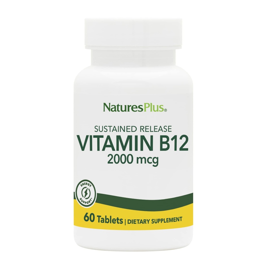 Natures Plus Vitamin B12 (Methylcobalamin), Sustained Release - 2000 mcg, 60 vegetarische Tabletten - High Potency Red Blood Cell Support - Natural Energy Booster - Glutenfrei - 60 Servietten