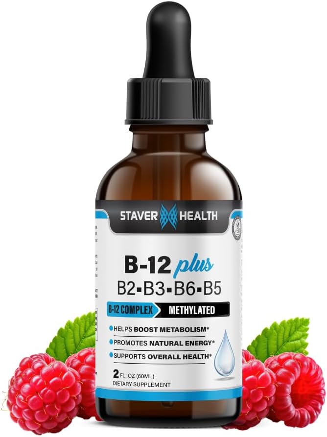 B12 Plus Flüssiges Vitamin B Complex Supplement - B Complex Vitamin Supplement - 2 Monate Versorgung - Energy Support Supplement - Vegan - Non-GMO - Glutenfrei - 2 Fl Oz