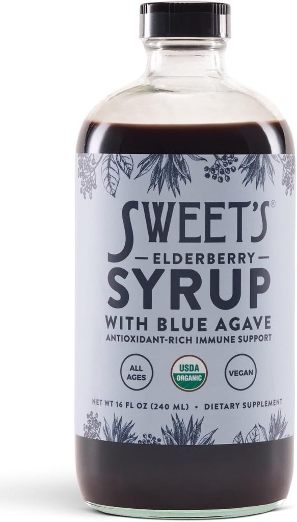 Elderberry Syrup mit Blue Agave | Immununterstützung | USDA Organic Certified | Non-GMO | Vegan | Gluten-Free (16 oz)
