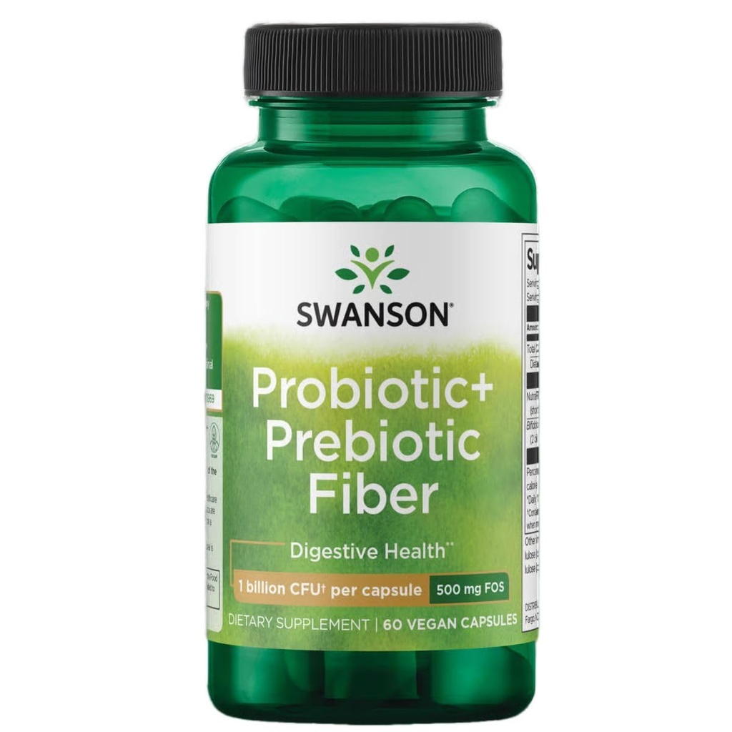 Swanson Prebiotic + Probiotic Fiber - Natürliche Ergänzung Förderung des Verdauungssystems und Immun-Gesundheitsunterstützung - Aids Regularity & GI Tract Health - (60 Kapseln, 500 Millionen CFU Jeder)