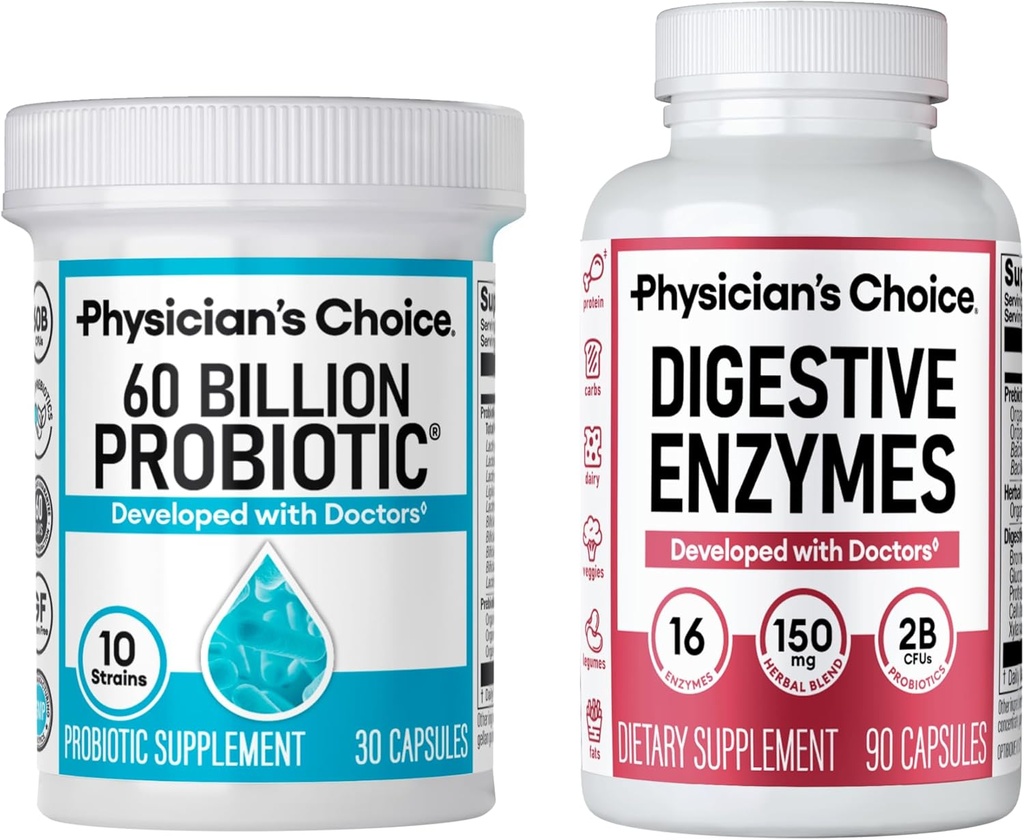 Physician's CHOICE - Optimal Gut Health Bundle: 60 Milliarden Probiotika + Verdauungsenzym 90ct für Verdauungskomfort und Immununterstützung
