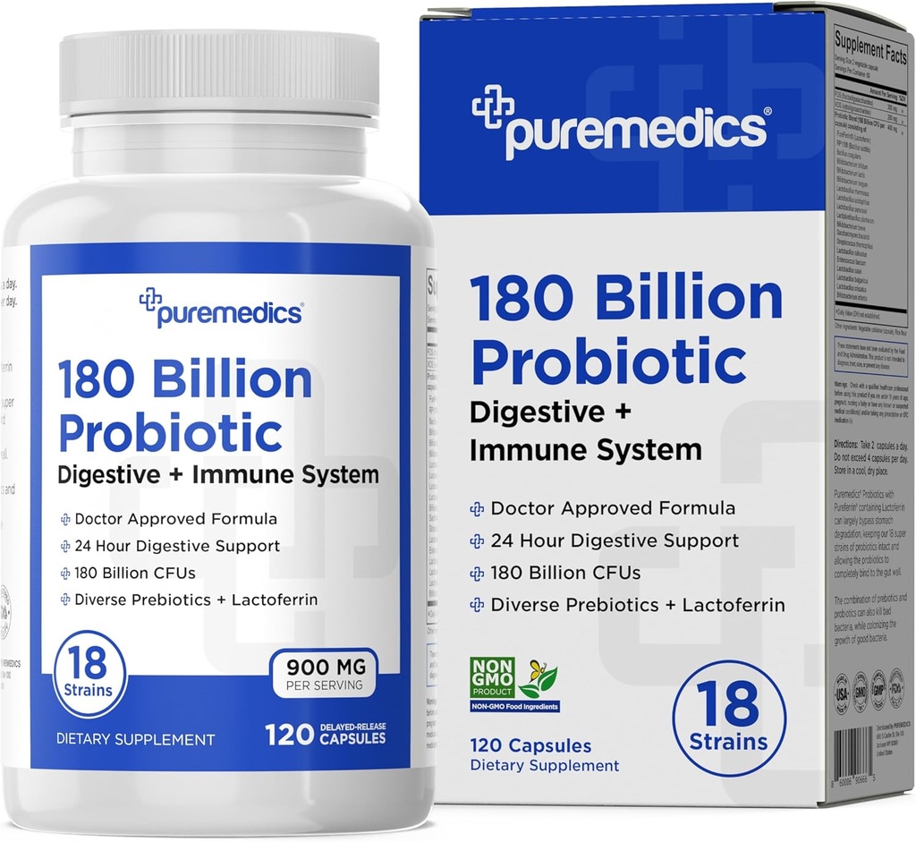 Wahl Formel Probiotika 180 Billion CFU - 18 Strains + Lactoferrin + Präbiotika - Immune, Verdauungs- & Gut Gesundheit - Verstopfung, Durchfall, Gas & Bloating - für Frauen & Männer - 120ct