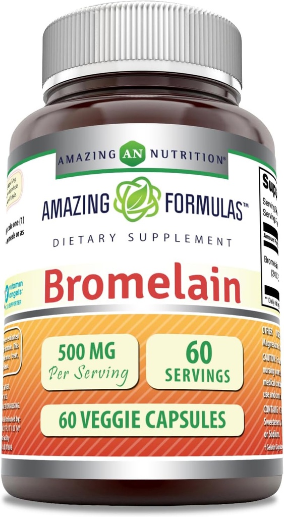 Erstaunliche Formeln Bromelain 500mg 2400 GDU, 60 Veggie Kapseln | Non-GMO | Gluten Free | Made in USA | Ideal für Vegetarier