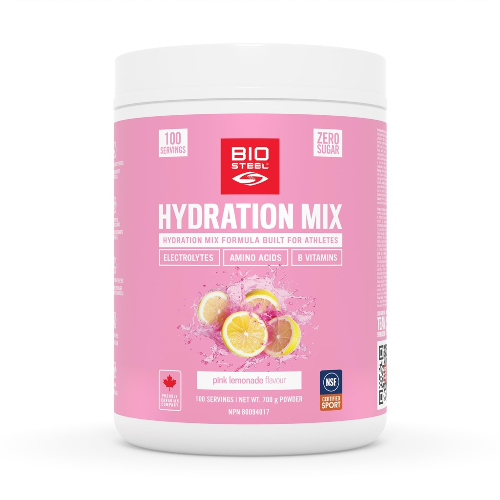 BIOSTEEL Zéro mélange d'hydratation de sucre, grande hydratation de dégustation avec 5 électrolytes essentiels, citronade rose, 100 portions par tube