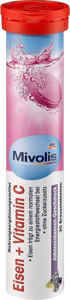 Mivolis Fer + Vitamine C comprimés effervescents - Suppléments diététiques 1 Pack x 20 pcs
