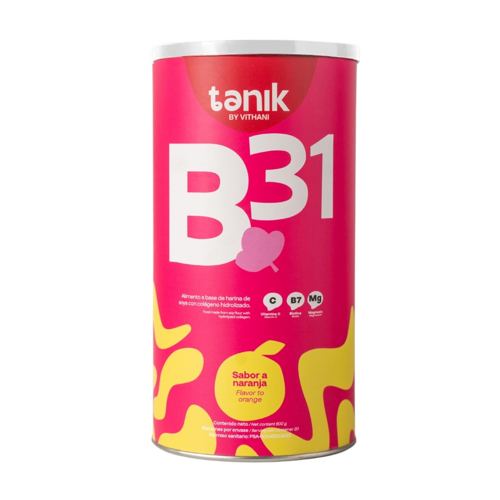 Vithani B31 Colageno mit Magnesium Citrat, Vitamin D, Vitamin E und Biotin – Collagen Plus Vitamin C für Haut, Haar und Nägel, Orange Flavor, 20 Portionen