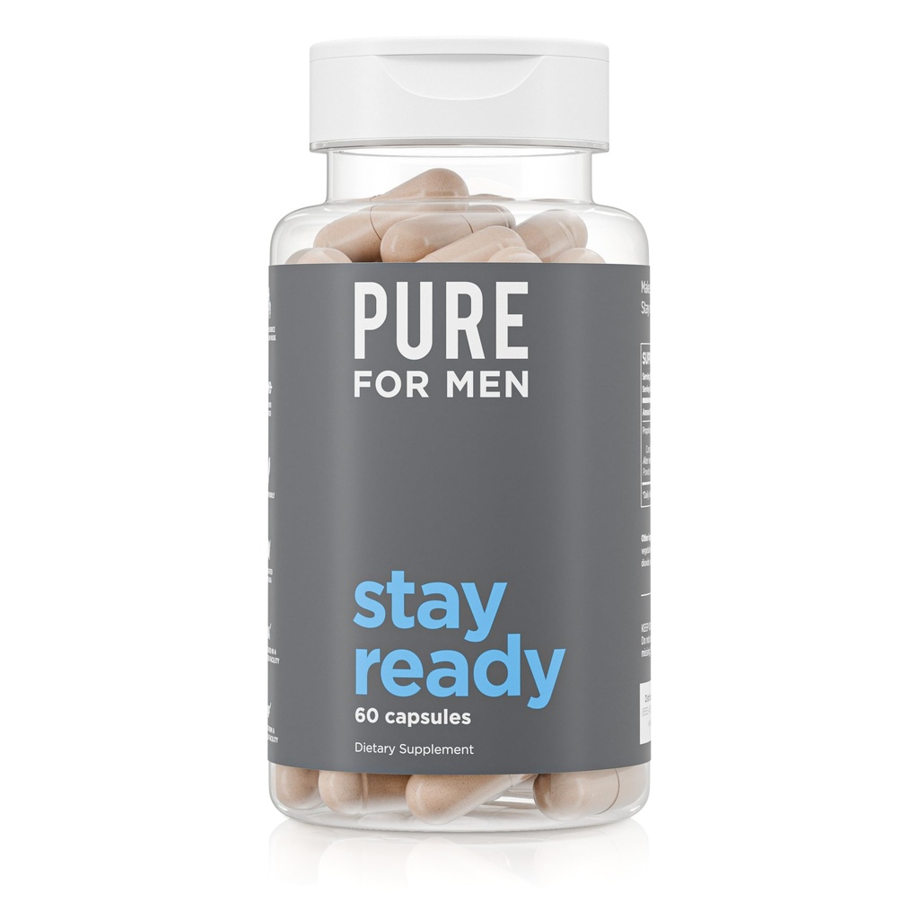 Pure for Men Original Cleanliness Stay Ready Fiber Supplement | Hilft, Digestive Regularity | Psyllium Husk, Aloe Vera, Chia Seeds, Flaxseeds | Proprietäre Formel | 60 Vegan Kapseln