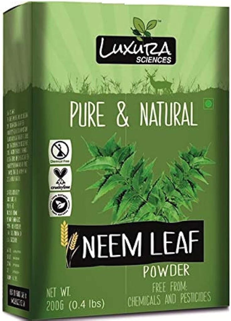 Luxura Sciences Powder Neem Organic pour la santé des cheveux, de la peau et de l'oral soutient l'hygiène buccale et le système immunitaire.