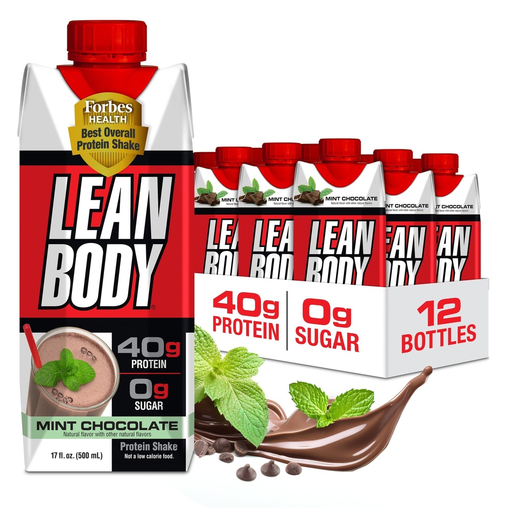 Labrada Lean Body Ready-to-Drink Mint Chocolate Protein Shake, 40g Protein, Whey Blend, 0 Zucker, Glutenfrei, 22 Vitamine & Minerals, (Recyclable Carton & Lid - Pack of 12) LABRADA