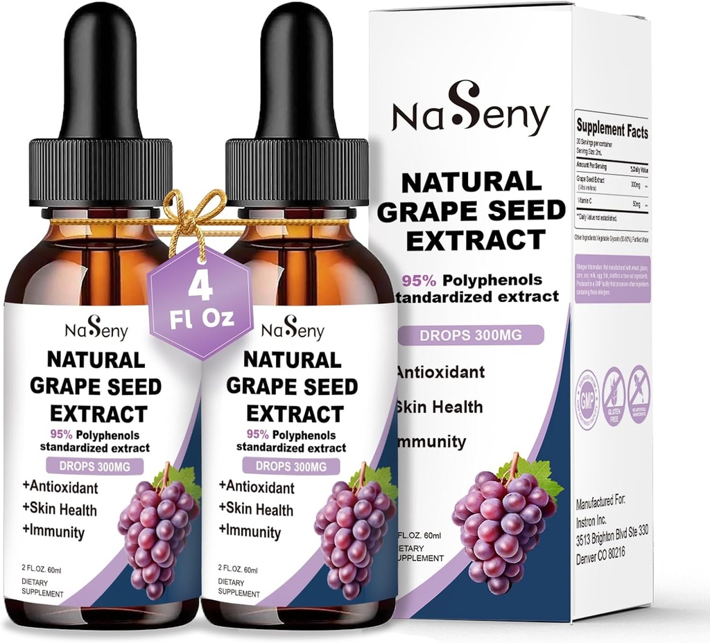 Korn Seed Extrakt Flüssige Tropfen Standardisiert auf 95 % Polyphenole-300 mg Trauben Seed Maximale Stärke Standardisierte Tinktur, hohe Absorption Flüssigkeit Vitis Vinifera Extrakt Tropfen -Non-GMO (2 Flaschen)