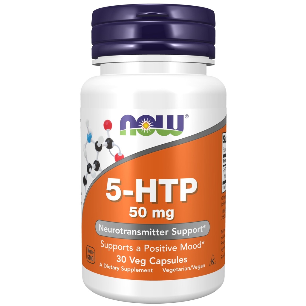 NOW Nahrungsergänzungsmittel, 5-HTP (5-Hydroxytryptophan) 50 mg, Neurotransmitter-Unterstützung*, 30 Veg Kapseln