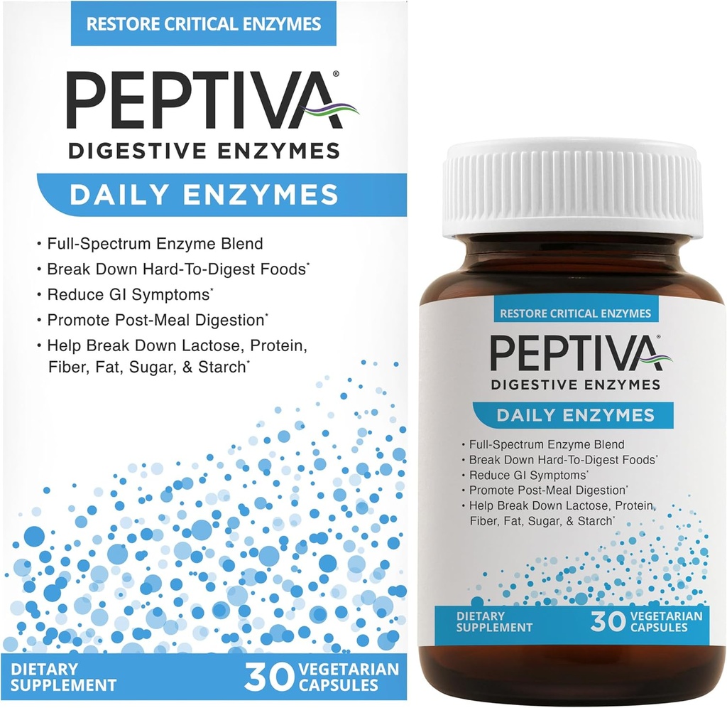 Peptiva Daily Digestive Enzyme, Full-Spectrum, Daily Digestive Health, unterstützt Break-Down of Foods & Post-Meal Digestion, 30ct