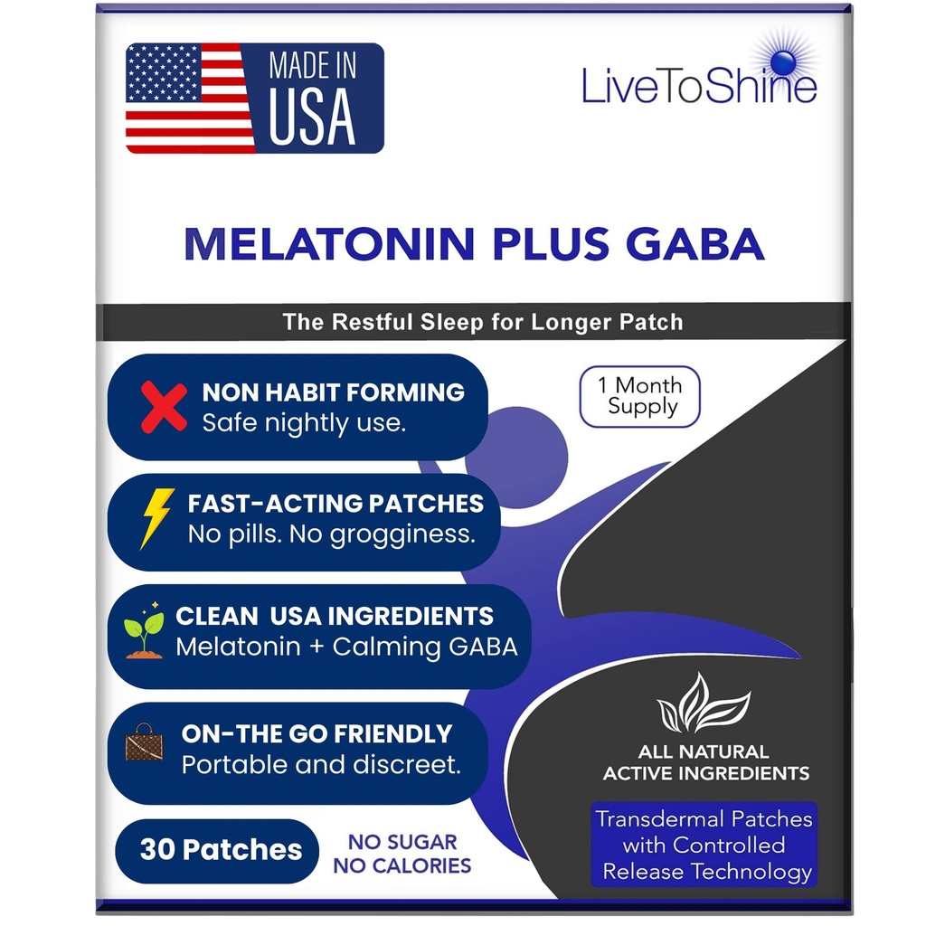 Live To Shine Melatonin Aufnäher zum Schlafen - Plus GABA zu beruhigen vollbusige Gehirne schnell - Perfect Combo für Männer und Frauen - Langsame Veröffentlichung - 30 Aufnäher - USA Made