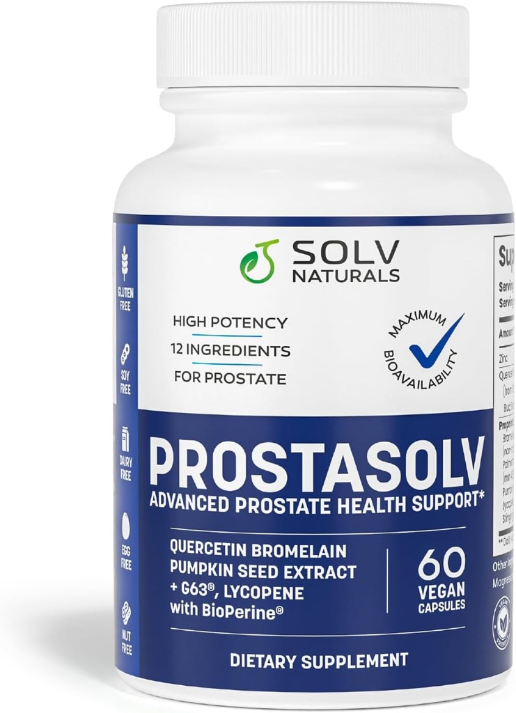 PROSTASOLV Prostata-Unterstützung für Männergesundheit - Urinary & Prostate Health Formula mit Quercetin, Bromelain, Beta-Sitosterol, Saw Palmetto für Pelvic & Prostate Comfort -60 Caps