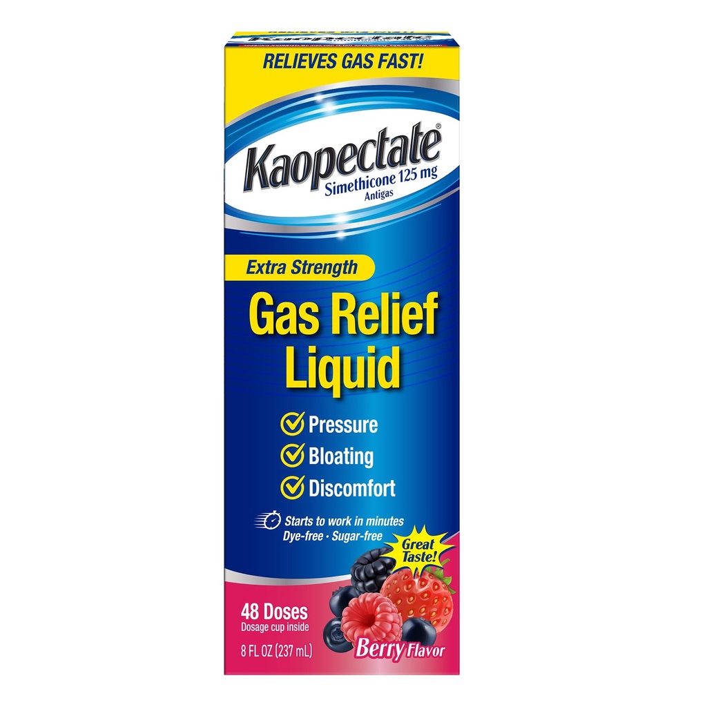 Kaopectate extra Strength Gas Relief Flüssigkeit, Gemischte Berry Flavor, lindert Gas, Bloating und Druck, Simethicone 125 mg, 8 oz