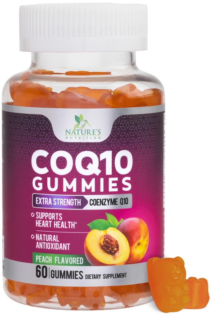 CoQ10 Gummies 100mg - 3X Strength, High Absorption, Supplément antioxydant pour la santé cardiaque et la production d'énergie, Ultra Coenzyme Q10 Vitamines, Coq 10 Suppléments, Non-OGM - 60 CoQ10 Gummies