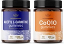 HERBAMAMA L-Carnitin und CoQ10 Kit - Bundle von 1500 mg Acetyl L-Carnitin & 200 mg Coenzym Q10 Gummi - Vegan, Non-GMO, Gelatin-Free - 2 Pack