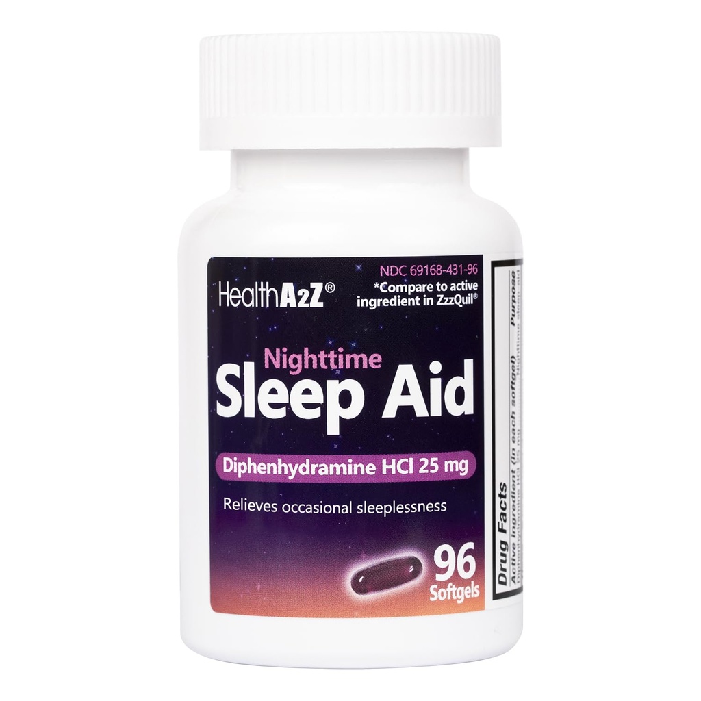 HealthA2Z Schlafhilfe, Diphenhydramin HCl 25mg Softgels, Unterstützt tiefere, restliche Schlaf, Nicht Habit-Formung (96 Softgels)