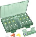 Medilax Weekly Pill Organizer 3X a Day, Portable Pill Box 7 Day Easy to Use, Daily Pill Case for Travel with Triple Protection, Pill Containers for Vitamins/Medication/Supplements, Green