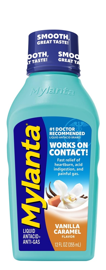 Mylanta Heartburn and Gas Relief, Antiacide liquide, Vanilla Caramel Flavor, 12 Fluid Ounce