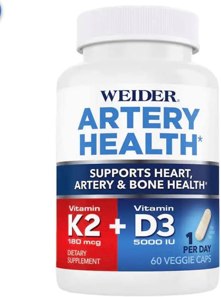 Artery Health für Herz-, Immun- und Knochenunterstützung mit Vitamin K2 (180mcg) & Vitamin D3 (5000iu), 60 Veggie Kapseln