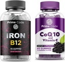 Prime Code Eisengummis für Frauen und Männer mit Vitamin B12, [2 in 1] CoQ10 200mg & Vitamin C 250mg Gummies