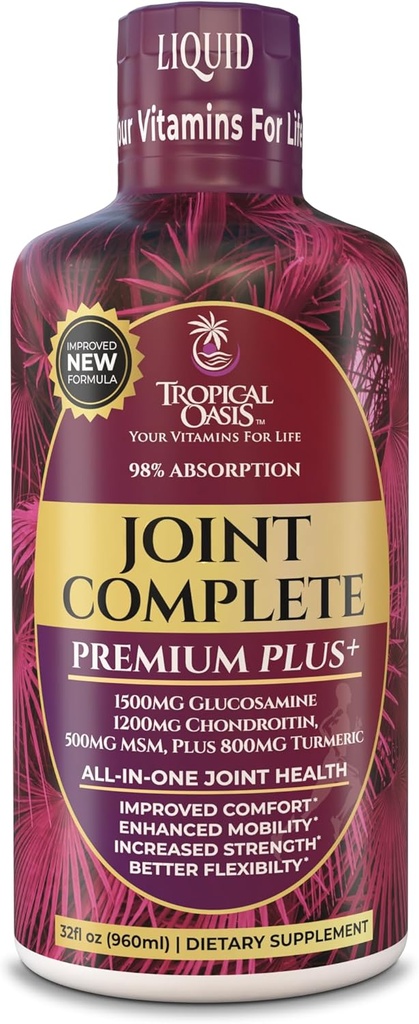 Joint Complete Premium Plus - Supplément de joint liquide avec/Glucosamine, Chondritine, MSM Plus 800mg Turmère – 98% d'absorption maximale – 32oz, 32 serv