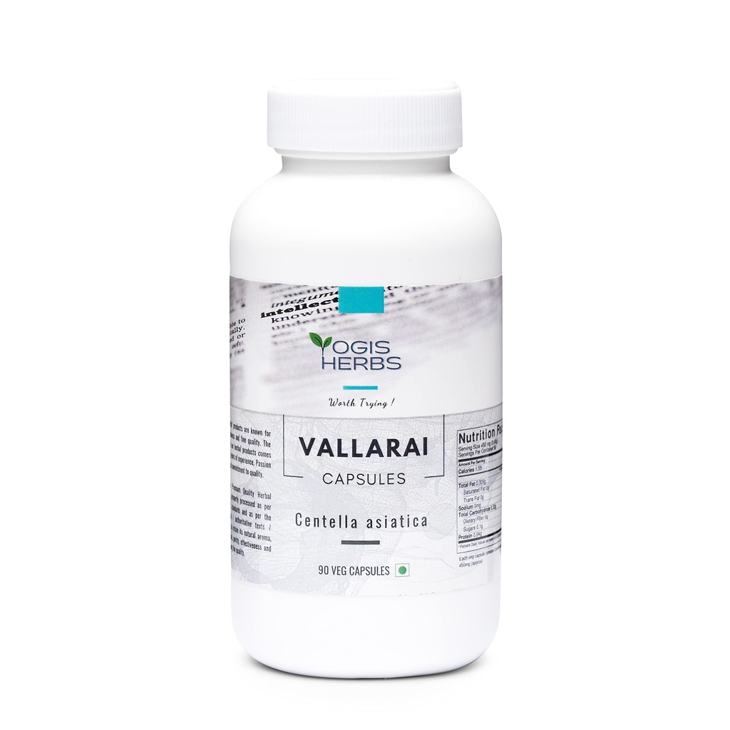 YOGIS HERBS Vallarai Capsules (Centella Asiatica/Gotu Kola) - Supplément à base de plantes pour le soutien cognitif