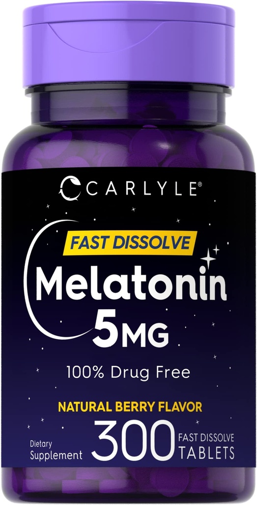 Carlyle Melatonin 5 mg Fast Dissolve 300 Tabletten | Berry Flavor | Vegetarisch, Non-GMO Supplement