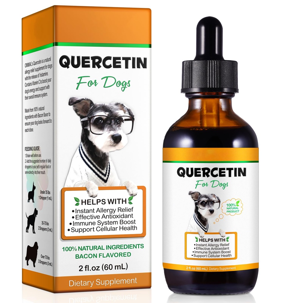 Quercetin für Hunde, Hund Quercetin Flüssigkeitstropfen, Hund Quercetin Kräuterergänzung Allergy Relief,Zelluläre Gesundheit, Immun Boost, Antioxidans -60 ml