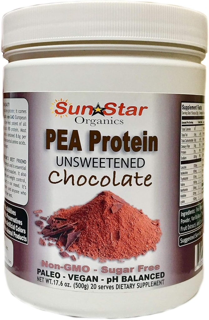 Poudre de protéines de pois - Sans sucre - Chocolat avec de la poudre de cacao et haricot de vanille - Sans soja, sans OGM 17,6 oz