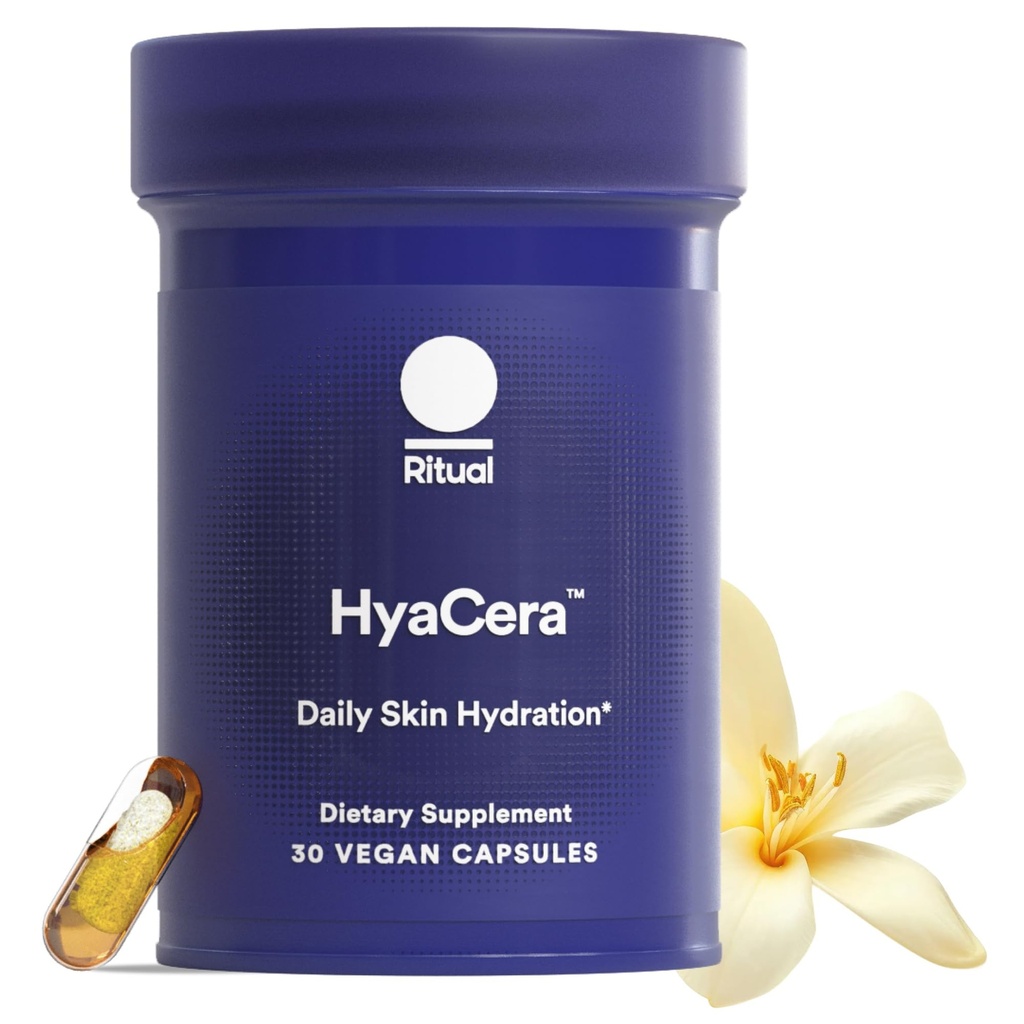 Ritual HyaCera Skin Supplement für Faltenunterstützung, mit Hyabest® und Ceratiq® für Hautpflege, Hyaluronsäure, Glycolipide, Ceramide, Glutenfrei, GMO, Vanilla Essence, 30 Tage Versorgung