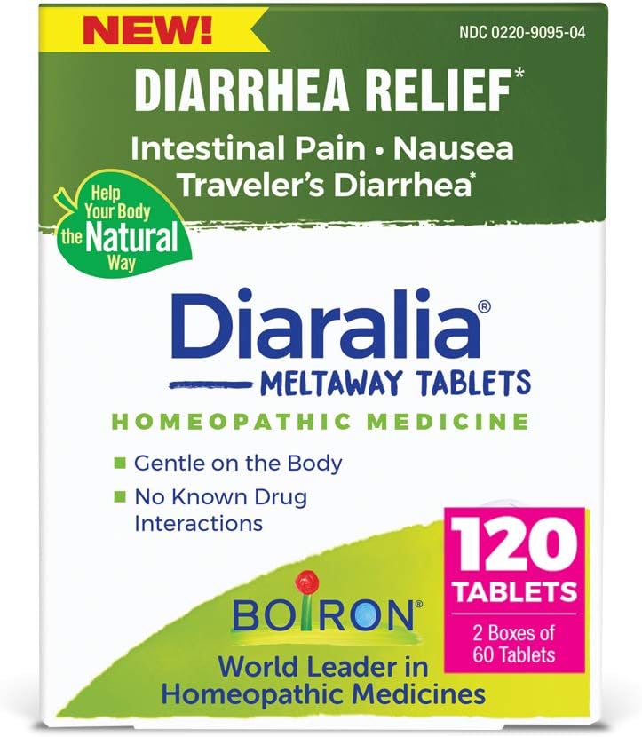 Boiron Diaralia Tabletten für Durchfallhilfe, Gas, Bloating, Darmschmerzen und Travlers Durchfall - 120 Zähler (2 Packung 60)