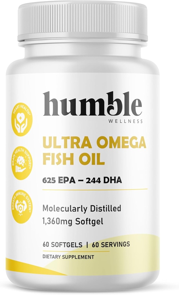 Humble Ultra Omega - High Strength Fish Oil Supplement | Double Concentration DHA & EPA