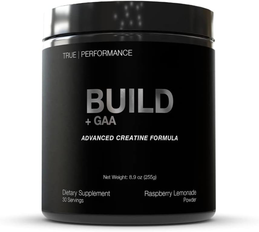 Build + GAA, für Muskelaufbau und -gewinnung, Himbeere Limonade, Patent Pending GAA + Kreatin Monohydrat, verbessert Stärke, Leistung und Muskelwachstum - Kreatin, GAA, Betaine - 30 Servietten