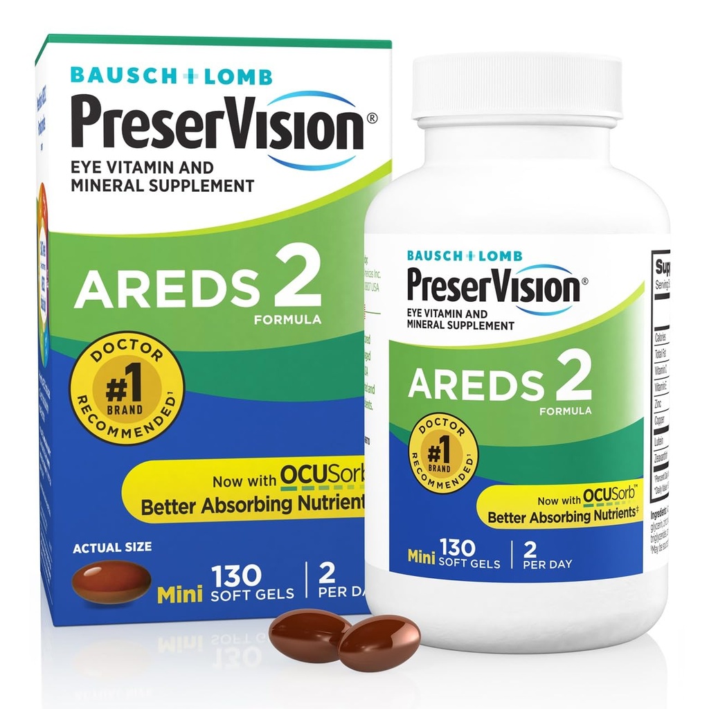 PreserVision AREDS 2 Augen Vitamine, #1 Augenarzt Empfohlene Marke, Lutein und Zeaxanthin Ergänzung mit Vitamin C, Vitamin E, Zink und Kupfer, 130 Softgels (Minigels)