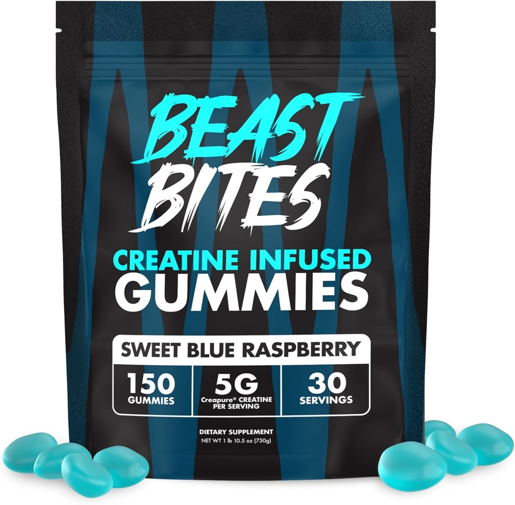 BEAST BITES - Creatine Infused Gummies - 5g Creapure Creatine Monohydrate Per Serving - NSF zertifiziert für Sport - 30 Servietten