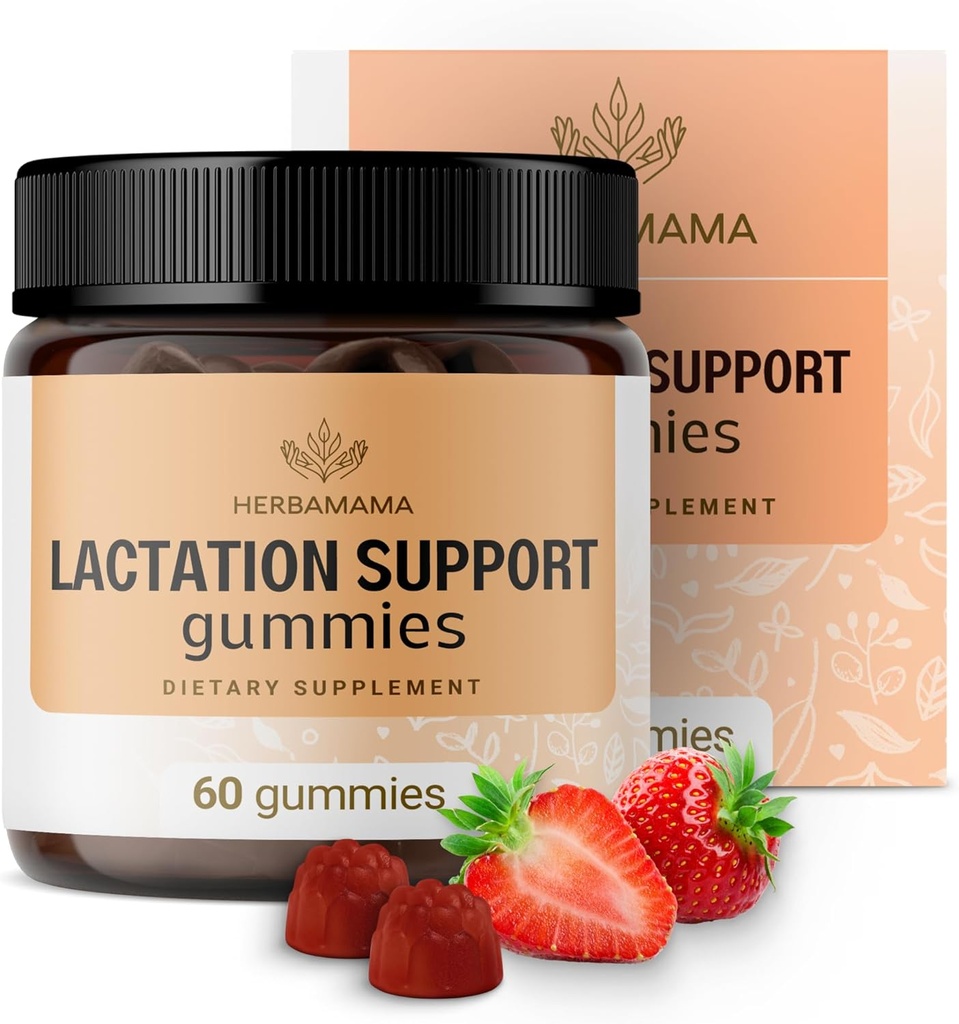 HERBAMAMA Soutien à l'allaitement Gommies - Mélange à base de plantes pour le soutien du flux de lait maternel - Vegan, Supplément d'allaitement non OGM pour les femmes - 60 Pectines à base de fraises-aromatisées