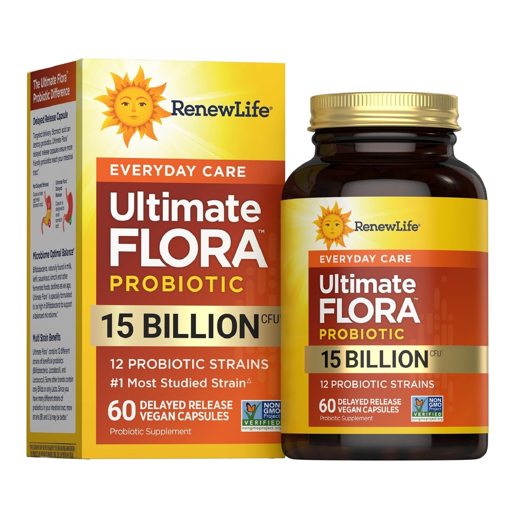 Renew Life Everyday Probiotic Capsules, Daily Supplement unterstützt Urinary, Digestive and Immune Health, L. Rhamnosus GG, Dairy, Soy und glutenfrei, 15 Billion CFU, 60 Count