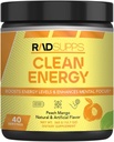 Énergie propre - Poudre de pré-entraînement pour les hommes et les femmes avec les acides aminés BCAA, Poudre de boisson énergétique, Poudre d'énergie acide amino pour l'énergie et focus - 40 portions (12,7 oz, Peach Mango)