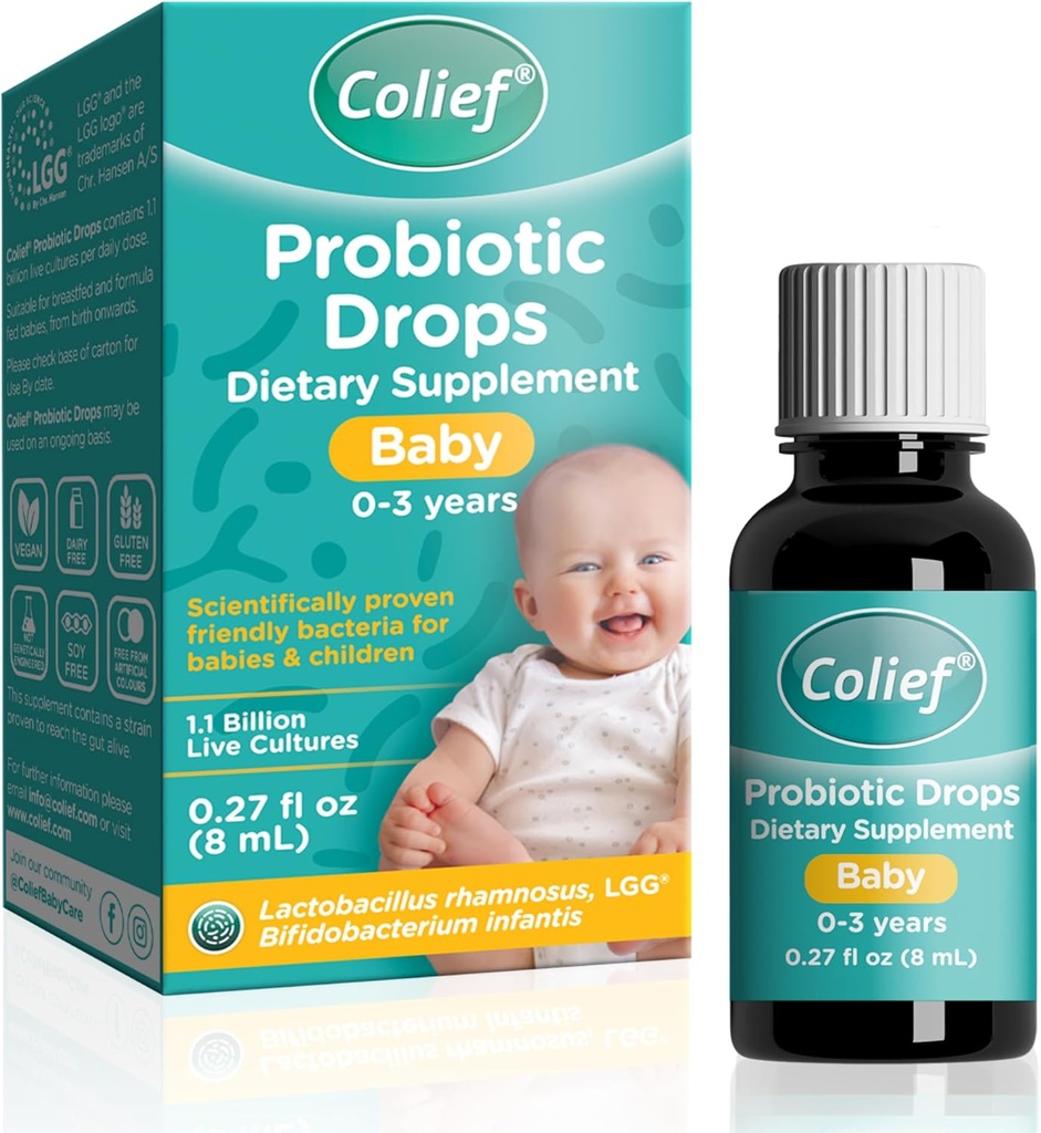 Colief Probiotic Drops Baby | 1.1 Billion Live Cultures | Lactobacillus Rhamnosus & Bifidobacterium Infantis | Geeignet von Geburt | Scientisch bewährte Freundliche Bakterien | 0.27 Fl Oz
