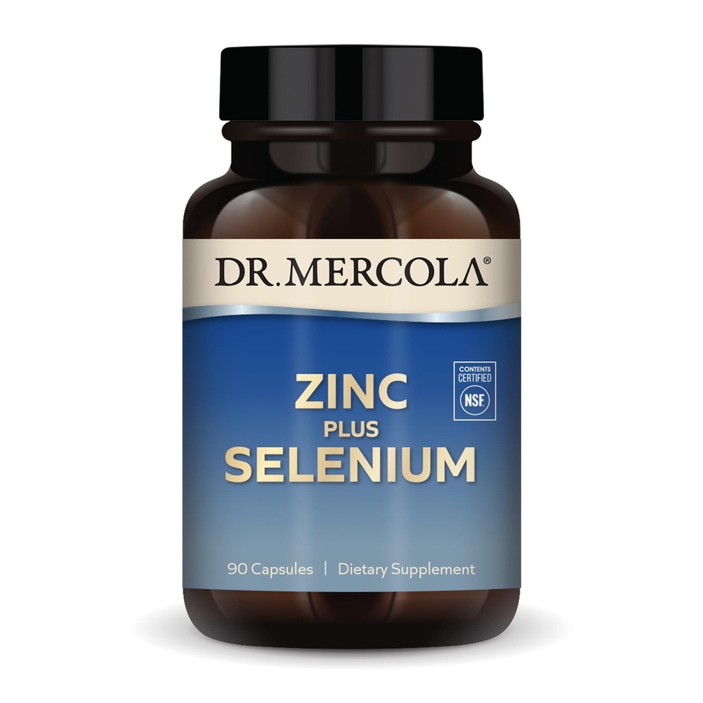 Dr. Mercola Zink Plus Selen - Mineral Blend Supplement - für Immune, Brain & Respiratory Support - Enthält Zinkglycinat Chelat & Kupfer - GVO-frei & glutenfrei - 90 Kapseln (90 Portionen)