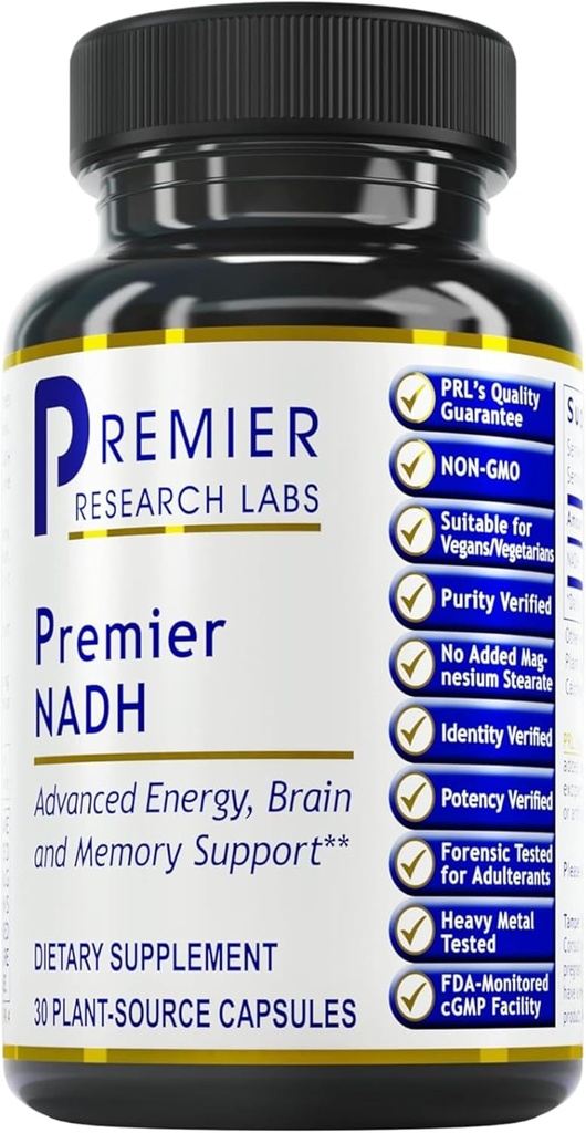 Premier Research Labs NADH - NADH-Ergänzung, NAD-Ergänzung für Männer und Frauen, Nicotinamid Adenin Dinukleotid, Cell Regenerator, Respiratory Support - 30 Vegetarische Kapseln