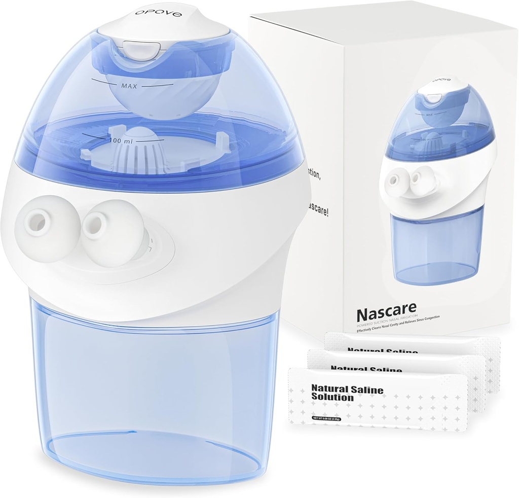 opove Nasal Irrigation System, Sinus Rinse Kit mit 1 Nasenreiniger & 15 Salzpackungen, Selbst-Cleaning & Automatic Waste Collection, wiederaufladbare Sinus Rinse Bottle for Relieving Nasal Discomfort
