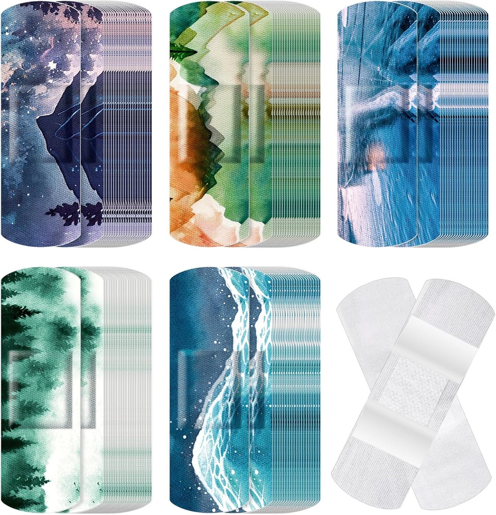 120 Pcs Tissu Adhésif Flexible Bandages Bulk Formes et Patterns assortis Small Colorful Jolie bandages de tissu avec Non Stick Pad 3 x 1 pouce pour les coupes Wound Scrapes Femmes (Vintage)