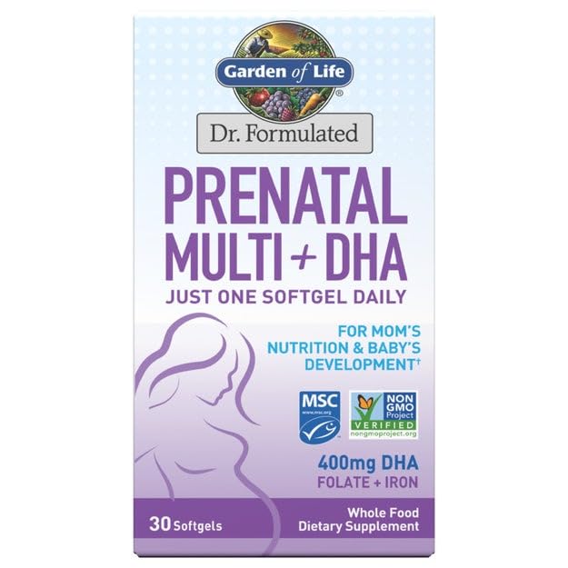 Garten des Lebens Dr. Formuliert Prenatal Multi + DHA mit Folate & Iron für Mutter Ernährung & Baby Entwicklung, 30 Count