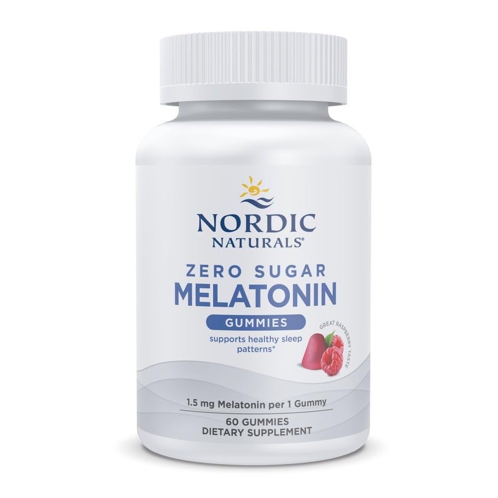 Nordic Naturals Zero Sugar Melatonin Gummis, Raspberry - 60 Gummis - 1,5 mg Melatonin - Großer Geschmack - Restaurierter Schlaf, Antioxidans-Unterstützung - Non-GMO, Vegan - 60 Servietten