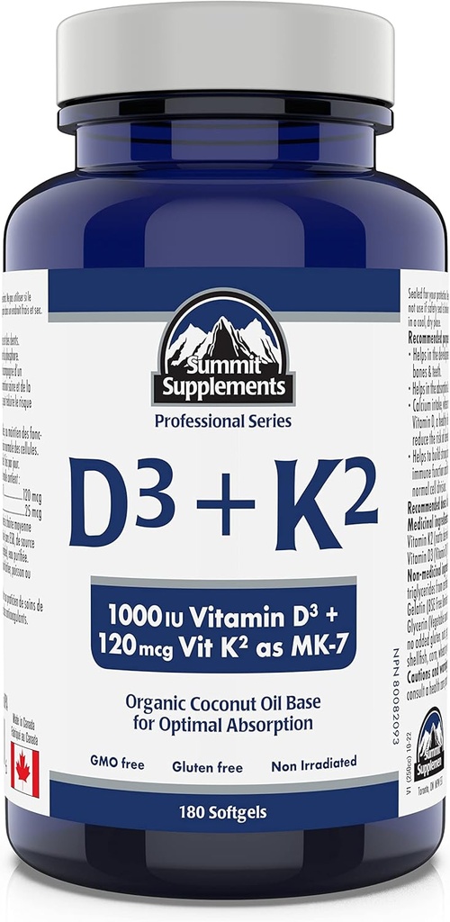 Gipfel-Ergänzungen - Vitamin D3 K2, 180 Softgels - Formuliert, um Ihnen zu helfen, gesunde Knochen, Zähne und Muskeln zu bewahren - Körper Kalzium Absorption und reduzieren Risiko von Fractures