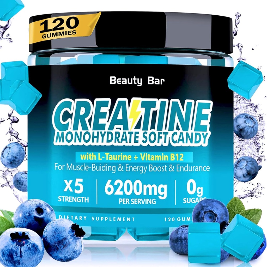 Creatine Monohydrate Gummies,6200mg für Männer & Frauen, Kaubare Kreatin für verbesserte Muskelwachstum, Stärke und Erholung, Zucker Kostenlose Vor-Workout-Ergänzung,120 Count,Blueberry Flavor