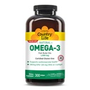 Country Life Omega-3 Supplément huile de poisson, 1000mg, 180mg EPA et 120mg DHA, concentré huile de poisson, sans Burpless, 300 Softgels, certifié sans gluten